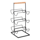 MSV stojan na 6 lahví vína, černý, ocel, dřevo