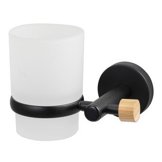 MSV nástěnný kelímek na zubní kartáčky IANA, bílý, matně černý, bambus, ocel