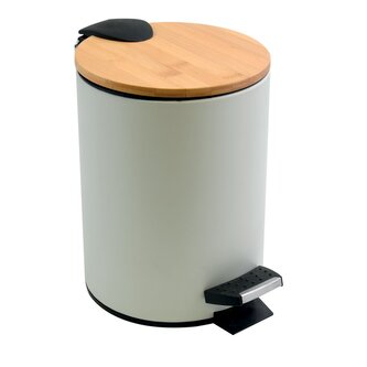 Spirella pedálový odpadkový koš ADONIS, matná bílá, ocel, bambusové víko, 3 L