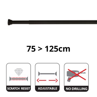 Spirella tyč na sprchový závěs KRETA, bez vrtání, matně černá, hliník, 75 - 125 cm