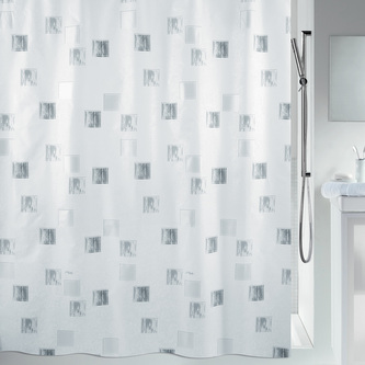 Spirella sprchový závěs MILANO, motiv čtverců, bílo-stříbrný, 180 x 180 cm, polyester