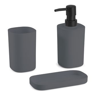 MSV sada 3 ks koupelnových doplňků LONA, tmavě šedá, plast