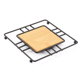 MSV podložka pod nádobí ELIE, matná černá, ocel, bambus