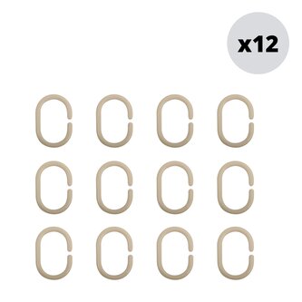 MSV sada 12 ks kroužků na sprchové závěsy, béžová, polypropylen, 5,8 x 3,8 cm