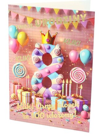Karnet A B6 8 urodziny cukierki RD-046