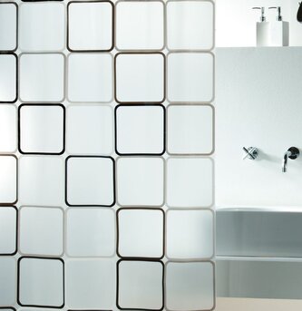 Spirella sprchový závěs FRAME, motiv čtverců, bílo-černý, PEVA, 180 x 200 cm