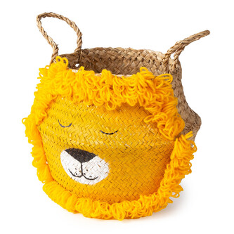 Compactor dětský koš na hračky BELLY M - Lev, pletený z mořské trávy, 30 x 28 cm