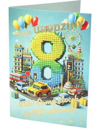 Karnet A B6 8 urodziny klocki RD-045