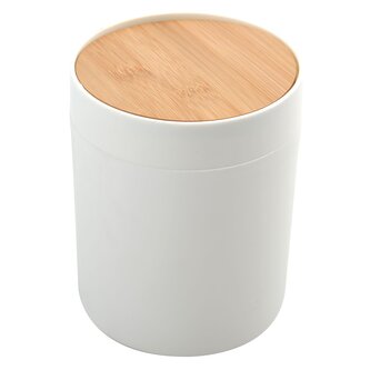 Spirella výklopný koš ALAIS, bílý plast, s bambusovým víkem, 2,5 L