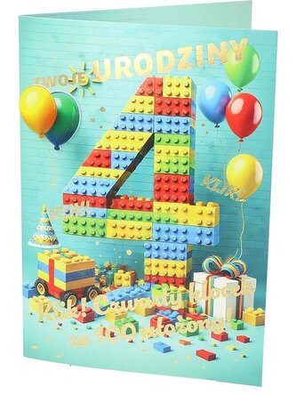 Karnet A B6 4 urodziny klocki RD-037