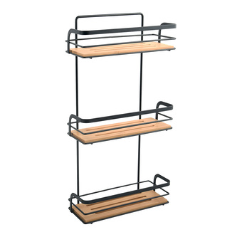 MSV polička s přísavkami HIKO, do koupelny, 3 patra, černá, ocel, bambus