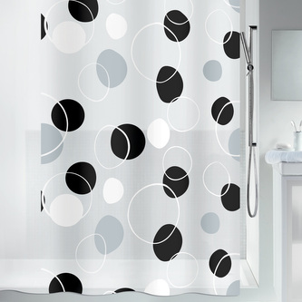 Spirella sprchový závěs BUBBLE, motiv kroužky, bílo-černý, PEVA, 180 x 200 cm