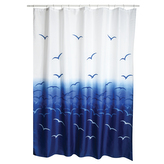MSV sprchový závěs MOUETTES, motiv racků, bílo-modrý, 180 x 200 cm, polyester, s kroužky