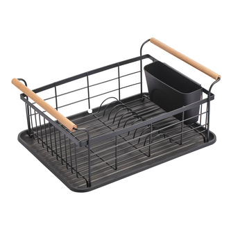 MSV odkapávač na nádobí ELIE, černý, ocel, bambus