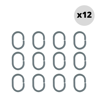 Spirella sada 12 ks kroužků na sprchové závěsy C-MINNOR, šedá, Polypropylen, 4 x 5,8 cm