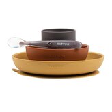 NATTOU Set jídelní silikonový 4 ks hnědo-terakotový bez BPA