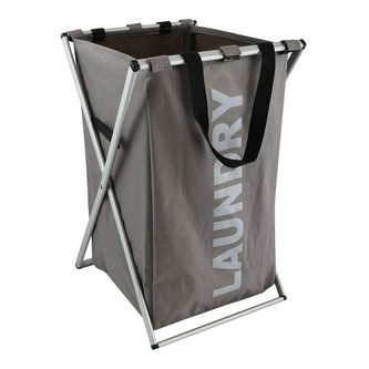 MSV látkový koš na prádlo LAUNDRY, skládací, šedo-hnědý, polyester, hliník