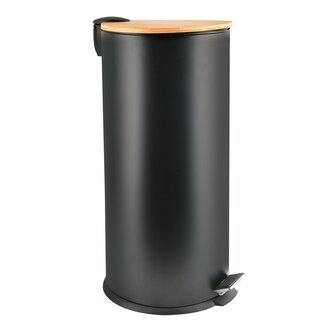 Spirella pedálový odpadkový koš ADONIS, matná černá, ocel, bambusové víko, 30 L