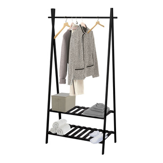 MSV dřevěný stojan se 2 policemi MIA, černý, bambus, MDF, 179 cm