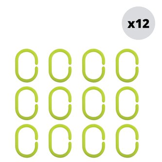 MSV sada 12 ks kroužků na sprchové závěsy, zelená, polypropylen, 5,8 x 3,8 cm