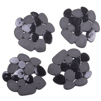 MSV sada 4 protiskluzových podložek GALETS, ve tvaru oblázků, černá, PVC, 12 x 13 cm