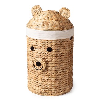 Compactor dětský koš na hračky s víkem NOAH L - Medvěd, z vodního hyacintu, 30 x 56 cm