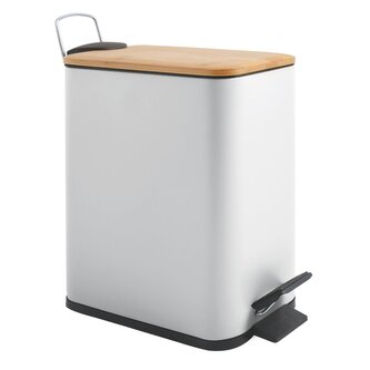 Spirella pedálový odpadkový koš ERIK, bílá, ocel, bambusové víko, 5 L