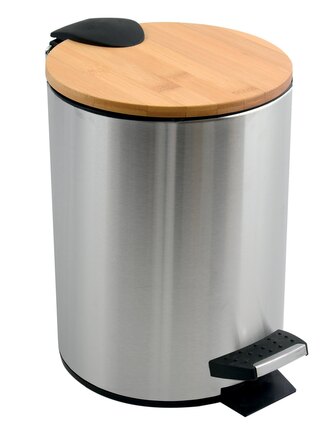 Spirella pedálový odpadkový koš ADONIS, kartáčovaná ocel, bambusové víko, 3 L