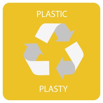Samolepka pro odpadkový koš pro tříděný odpad - PLAST, žlutá, 17,5 x 17,5 cm