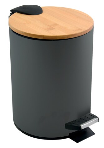 Spirella pedálový odpadkový koš ADONIS, tmavě šedá, ocel, bambusové víko, 5 L