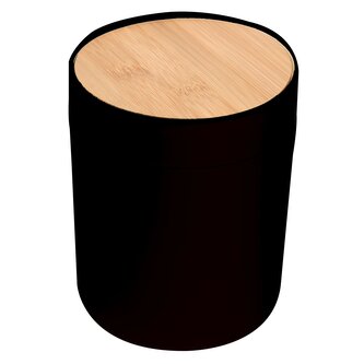 Spirella výklopný koš ALAIS, černý plast, s bambusovým víkem, 2,5 L