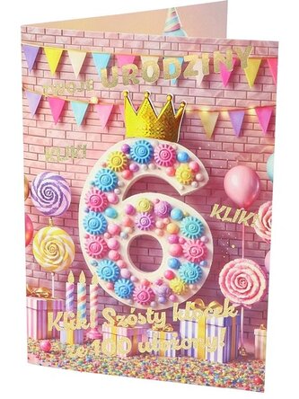 Karnet A B6 6 urodziny cukierki RD-042