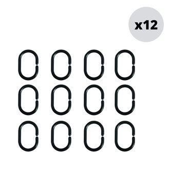 MSV sada 12 ks kroužků na sprchové závěsy, černá, polypropylen, 5,8 x 3,8 cm