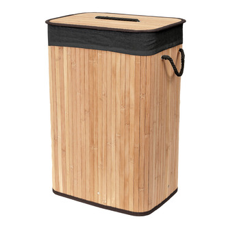 Compactor skládací koš na prádlo BAMBOO, 90 L, obdélník, 45 x 35 x 60cm, bambus, černý