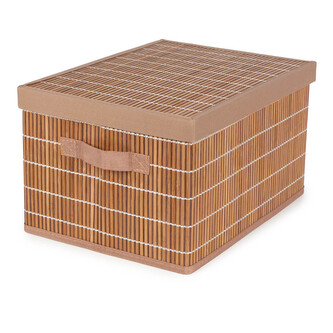 Compactor skládací úložný box s víkem NAGO - L, bambus s látkou, karton, 38 x 28 cm