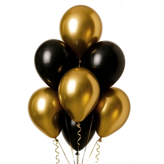 Balonkový buket černo-zlatý – 7 ks, 30 cm