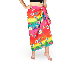 Sarong - Pareo REN, duha s květy, růžová