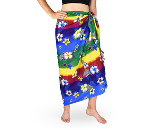 Sarong - Pareo REN, duha s květy, tmavě modrá