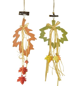 Dřevěný list závěs oranžový a zelený, set 2 ks