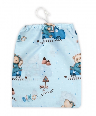 Pytlík na přezůvky 40x32cm, bavlna, Autíčko DINO - modrý