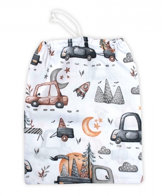 Pytlík na přezůvky 40x32cm, bavlna, Auta - bílá/šedá