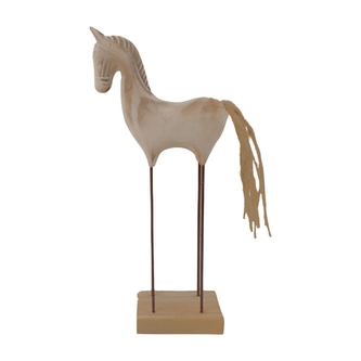 Dřevěný kůň na podstavci s nohami z drátu, 45 cm
