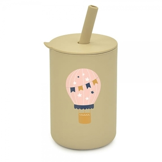 Silikonový hrnek s brčkem Balón, 150 ml - sv. béžový