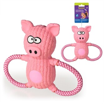 Prasátko růžové, lano - latex 18,5cm Prasátko růžové, lano - latex 18,5cm