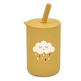 Silikonový hrnek s brčkem Mráček, 150 ml - hořčicový