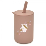 Silikonový hrnek s brčkem Jednorožec, 150 ml - pudrový