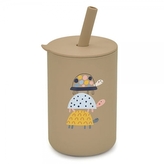 Silikonový hrnek s brčkem Želva, 150 ml - tm. béžový