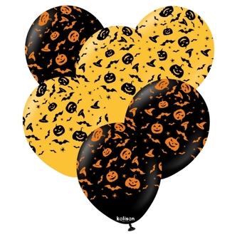 Balonky Halloween dýně, netopýři a pavouci – 30 cm, 25 ks