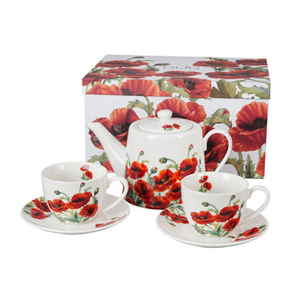 Zestaw dzbanek z zaparzaczem ze stali nierdzewnej i 2 filiżanki ze spodkami CLASSIC POPPIES Zestaw dzbanek z zaparzaczem ze stali nierdzewnej i 2 filiżanki ze spodkami CLASSIC POPPIES