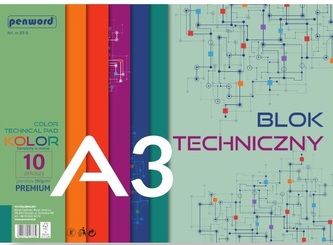 Blok techniczny kolorowy A3 Premium 250g 10 arkuszy 10 szt w opakowaniu